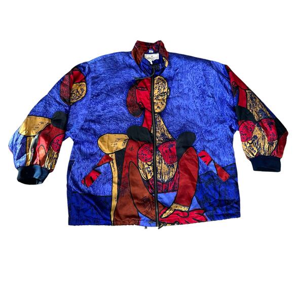 Vintage 80s/90s Maggie Lawrence All Over Print Bomber Jacket / Picasso Style - Picture 1 of 6